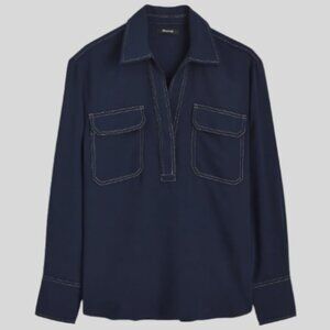 Madewell Contrast-Stitch Popover Shirt Deep Indigo Size M NWT